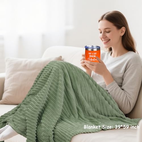 Orange Fall Gift Basket for Women with Blanket & Spa Essentials - Green Blanket Variation