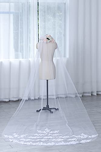 Long Bridal Lace Veil with Comb - Ivory Cathedral Wedding Tulle Hair Accessory 118" - Variation Ivory-2