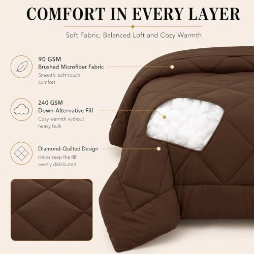 Super King Plus Comforter Set 128x120 Brown 7-Piece Bed in a Bag