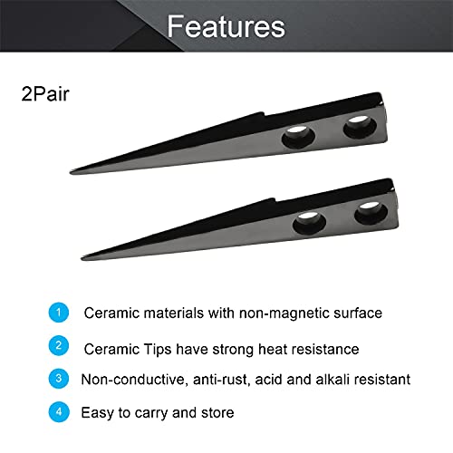 Utoolmart Straight Pointed Ceramic Tips Replaceable Heat Resistance Non-Conductive Heads for Ceramic Tweezers Black 4 Pairs