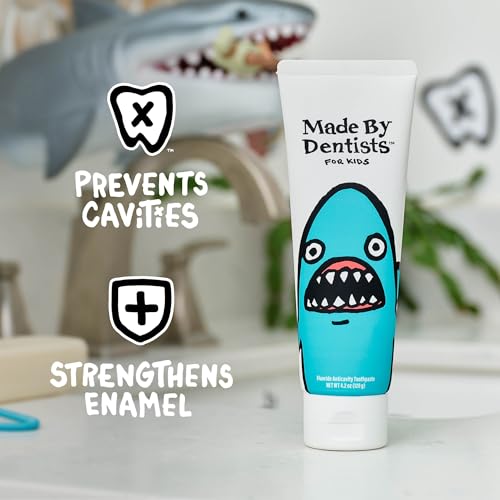 Kids Fluoride Toothpaste Watermelon - Shark-Themed 4-Pack, SLS-Free, Enamel Safe, Vegan & Dentist-Recommended