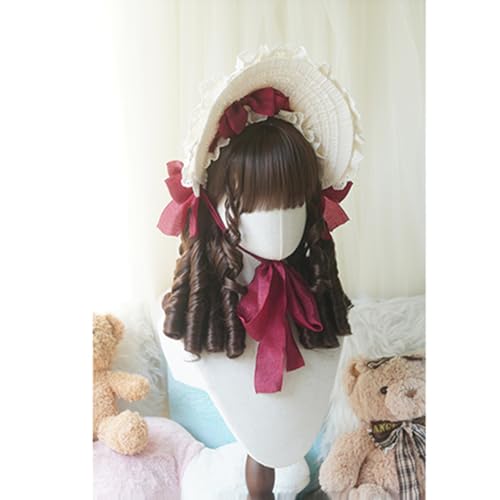 Vintage Lolita Costume Wig with Bangs & Spiral Curls - Deep Brown