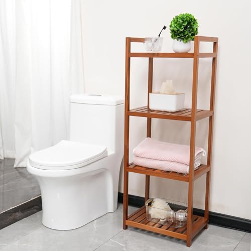 Teak Wood Bathroom Shelf Organizer Stand - 4 Tier Freestanding Shower Caddy