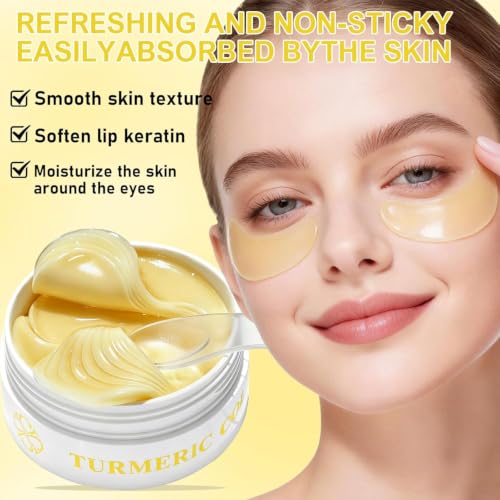 Turmeric Under Eye Patches with Collagen & Vitamin C - 60pcs, Yellow Variation