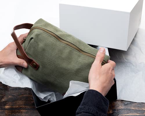 Vetelli Vintage Canvas Toiletry Bag - Green Travel Dopp Kit Waterproof & Durable