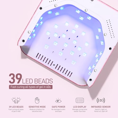 Cordless UV LED Nail Lamp for Gel Nails Rechargeable Pink Diamond