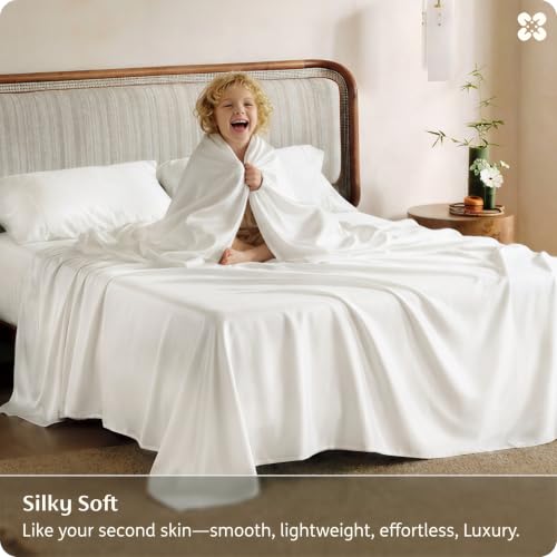 Bedsure Queen Cooling Bed Sheets Set White 4PCS - Moisture-Wicking, Soft, Deep Pocket Fit