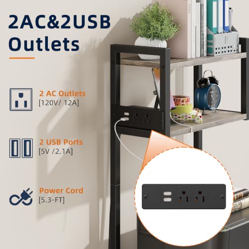 Grey 49-Inch Tall File Cabinet with Charging Station, 3 Drawers & Storage