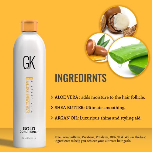 GK HAIR Global Keratin Gold Conditioner (8.5 Fl Oz/250ml) Hair Moisturizing Shine and Protection With Argan Oil, Shea Butter, Natural Oils All Hair Types