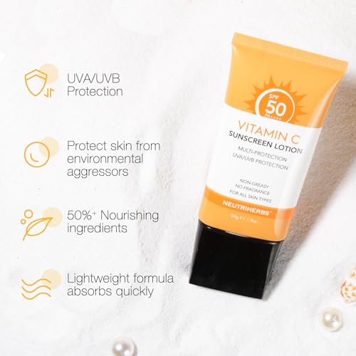 SPF 50 Sunscreen for Face & Body with Vitamin C & E - Waterproof, Lightweight