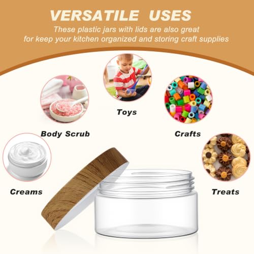 Clear Cosmetic Jars with Dark Wood Lids - 10 oz, Set of 24 - Organize Skincare & Makeup
