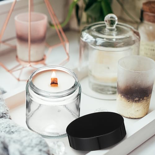48 Pcs 4 oz Clear Glass Jars with Black Lids Leakproof Round Airtight Jars Empty Cosmetic Jars with Inner Liners Lid for Candle Making Storing Lotions Spice Powder Liquid Sample Makeup (Black,clear)