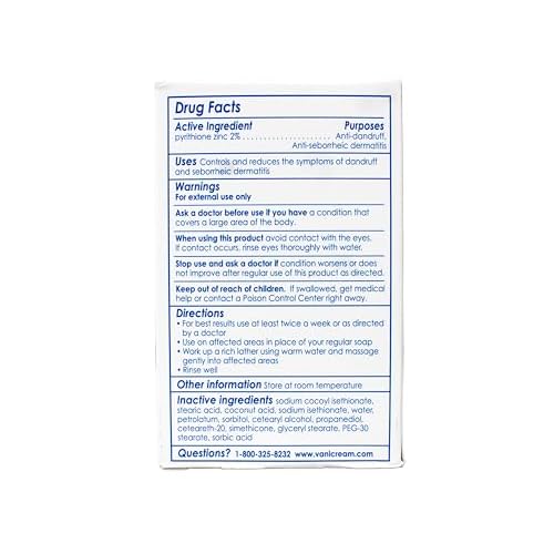 Vanicream Z-Bar Medicated Cleansing Bar, Pyrithione Zinc 2% for Seborrheic Dermatitis & Dandruff, Soap-Free, Gluten-Free, 3.5 oz (Pack of 4)