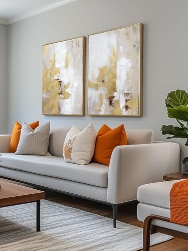 Zessonic Gold & Neutral Abstract Hand-Applied Wall Art 20x28 (2 Panels) Gold Diptych, Framed