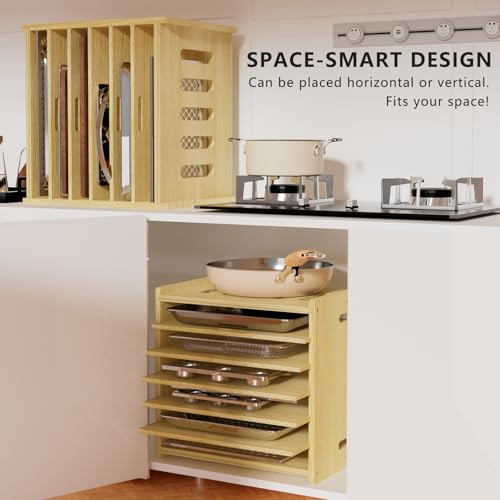 7 Tier Wooden Cabinet Tray Dividers - Adjustable Storage Organizer