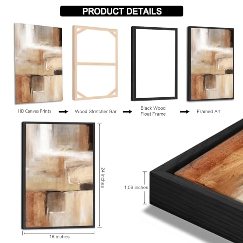 Large Canvas Wall Art Set - 16x24 Inches Brown Beige Abstract Prints - 3 Pieces Framed
