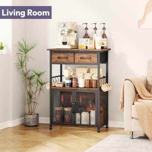 Espresso Coffee Bar Cabinet with Drawers & Hooks - 20.47 x 13.78 x 31.3 Inches