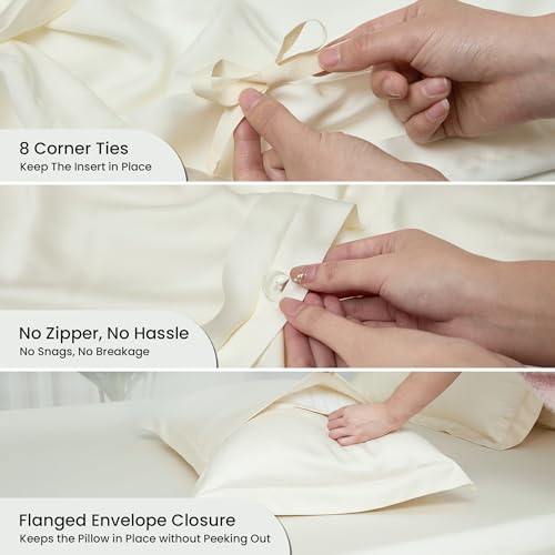 Amélie Home Queen Size Tencel Lyocell Duvet Cover Set Cream White - Silky Soft & Breathable