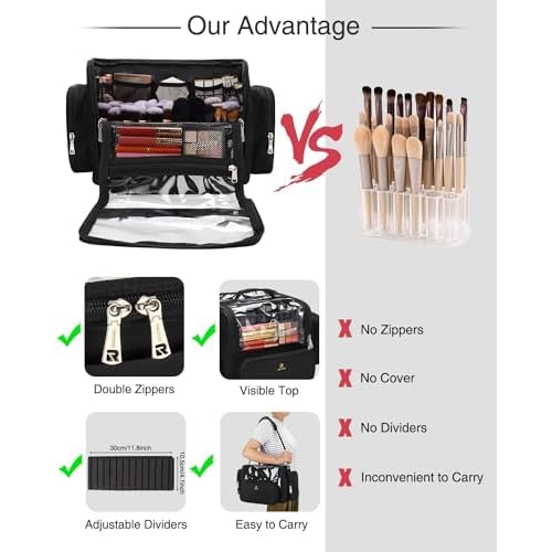 Makeup Brush Bag Extra Large Makeup Brush Case with 4 small bags Professional Makeup Artist Brush Holder Stand Up Organizer for Travel with Adjustable Dividers and Shoulder Strap