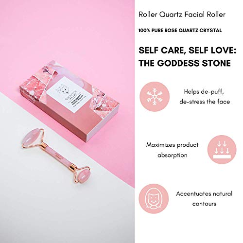 Snow Fox Skin Care Hand-Carved Rose Quartz Facial Roller ? Authentic Crystal Face Roller with Dual Ends, Noiseless Design & Real Quartz Handle ? Cooling, De-Puffing, Relaxing Self-Care Tool