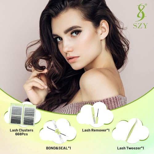 Eyelash Clusters Kit With Bottom Lashes 30+40+60+80D Lashes 668 Pcs Natural Wispy Lash Clusters Eyelash Extension Kit 5-16MM D Curl Lash with Bond and Seal Remover Tweezer for DIY at Home