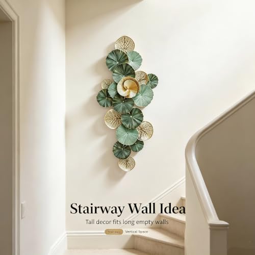 Large Green Metal Wall Art Decor - 3D Lotus Leaves Handcrafted Indoor/Outdoor