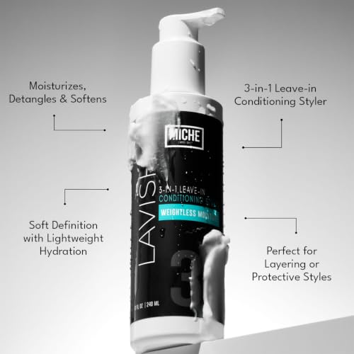 Miche Beauty Lavish Leave-In Conditioner for Curly, Wavy & Kinky Hair – 8oz, Silicone & Paraben Free
