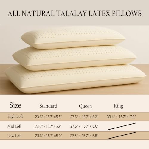 Premium Talalay Latex Pillow - Standard Mid Loft, Natural Support for Side & Back Sleepers