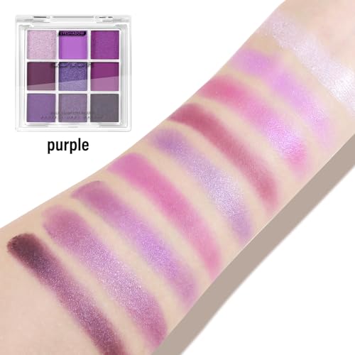9 Colors Eyeshadow Palette, Purple Eye Shadow Makeup Powder, Creamy, Shimmer Matte Shades, Travel Eyeshadow for Women