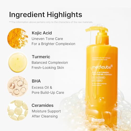 Medicube Kojic Acid Turmeric Jelly to Foam Cleanser 16.9 Fl Oz - Brightening Face & Body