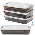 Beeveer 4 Pack Under Bed Storage Containers 23.7 x 15.8 x 5.2 Inches Brown - Large Capacity, Stackable with Wheels & Lids