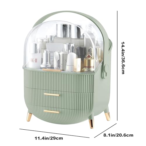 Cosmetic Display Cases with Transparent Cover - Skincare & Lipstick Organizer for Bathroom Countertop, Bedroom Vanity Desk (Green)
