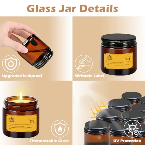 4oz Airtight Amber Jars - Leak Proof Cosmetic Containers with Inner Caps & Liners, UV Protection for DIY Lotion, Travel, Candle Supplies (12, Amber)