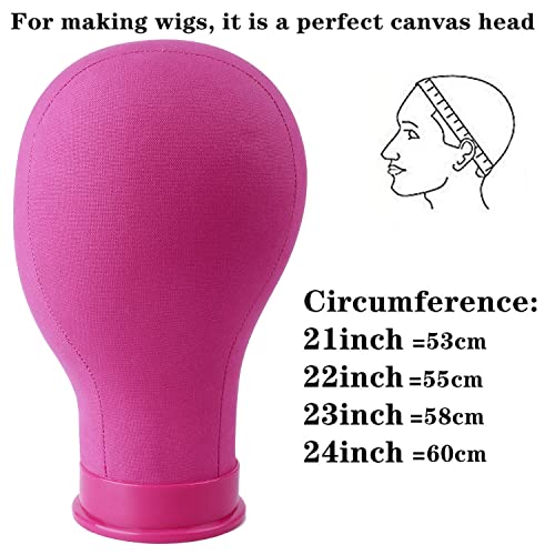 Pink 23 Inch Canvas Block Head Wig Stand Mannequin Head for Wigs Trimming Display - Pink / 23 Inch