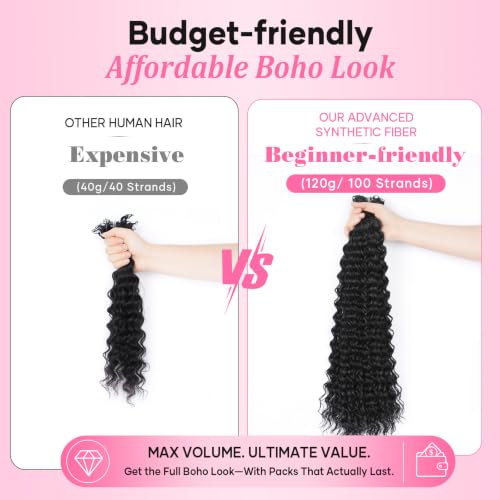 Crochet Hair Extensions Deep Wave 18 Inch 100 Strands - Black 4# - Feather Light & Tangle-Free