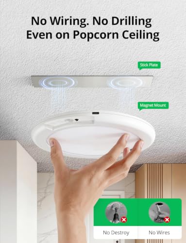 Bojim Round Rechargeable Motion Sensor Ceiling Light with Remote - Battery Operated, 4 Pack