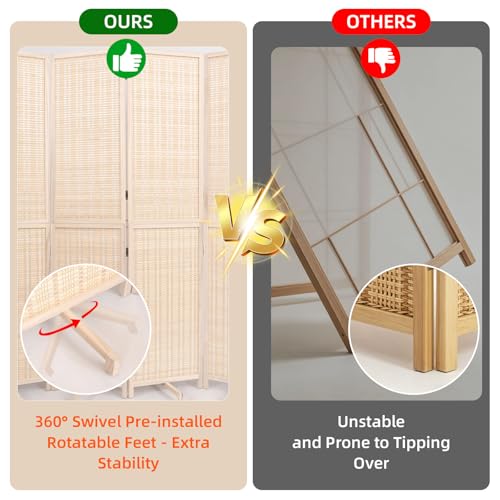 Beige Bamboo Room Divider 67" 4-Panel Freestanding Wall Screen - Detachable & Foldable