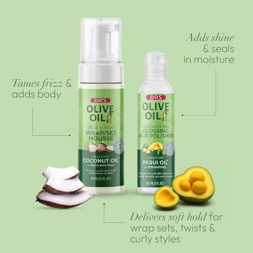 ORS Olive Oil Glossing Hair Polisher Frizz Control & Wrap Set Mousse Restorative Shine 2 Piece Set