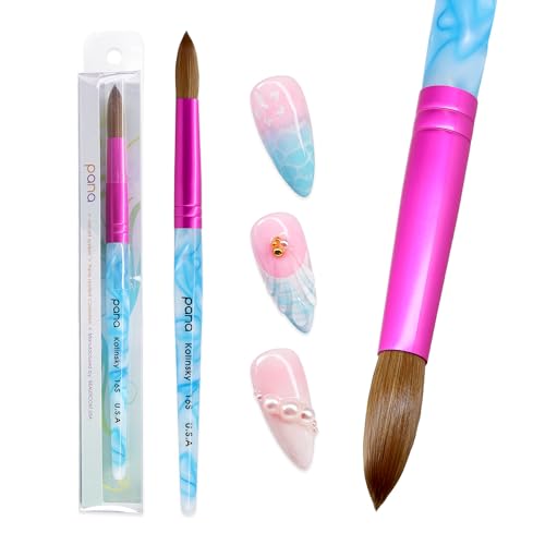 PANA Pure Kolinsky Nail Brush Size 16 - Round Shape Pink Ferrule & White Swirl Blue Handle