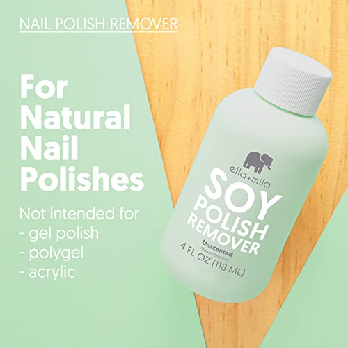 ella+mila Unscented Soy Nail Polish Remover Pack of 2 - Non-Acetone, Vegan, Gentle, 4 fl oz