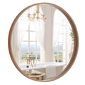 Wood Round Wall Mirror 24 Inch with Walnut Frame - Bathroom & Living Room Decor