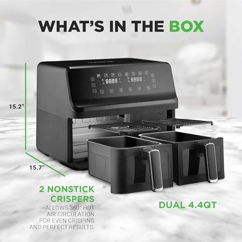 NutriChef Double Basket Air Fryer 8.8 QT – Family Size Oil-Free Kitchen Appliance