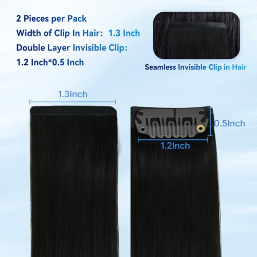 U Extension Seamless Clip-In Human Hair Extensions 16 Inch Natural Black 2 Pcs