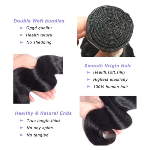 18-22 Inch Body Wave Human Hair Extensions - 3 Bundles, Natural Black