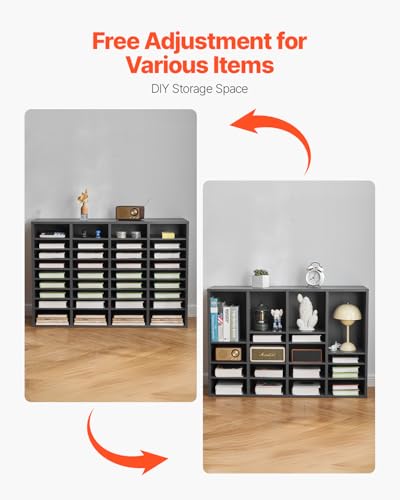 Dark Grey VEVOR 36-Compartment Wooden Literature Organizer with Adjustable Shelves