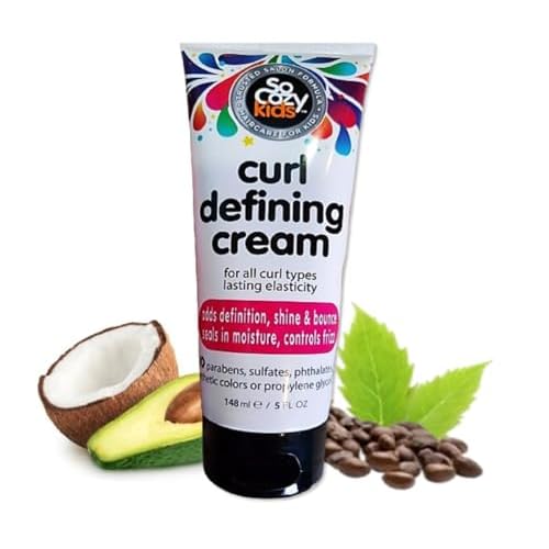 SoCozy Curl Defining Cream (5 Fl Oz) Kids Curl Cream for Curly Hair, Adds Definition, Shine & Bounce, Hair Cream for Wavy, Coily and Curly Hair, Enriched with Vitamins, Castor Seed, & Avocado Oil