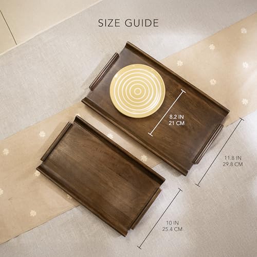 Ellementry Rhythm Brown Wooden Serving Tray Set – Decorative Coffee & Snack Platter