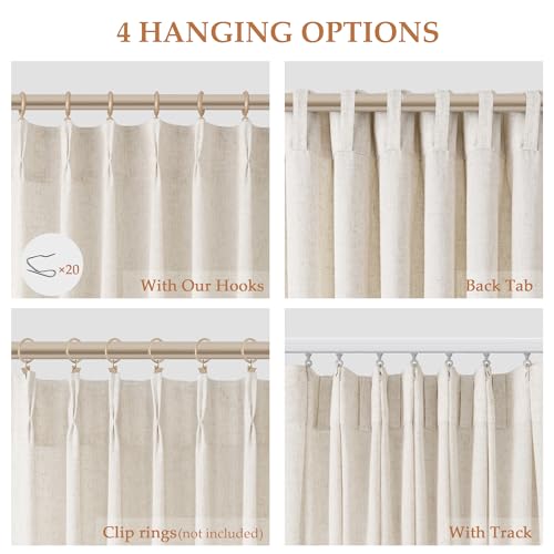 Aersas Natural Pinch Pleat Linen Curtains Set 2 Panels 40x118 inches for Bedroom & Living Room, Semi Sheer Neutral Linen Blend