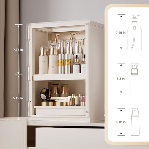 Makeup Organizer with Drawers,Skincare Organizer for Vanity,Large Cosmetic Display Case with Handle,Storage Organizers with Cover and Makeup Brush Holder for Dresser, Bathroom Countertop