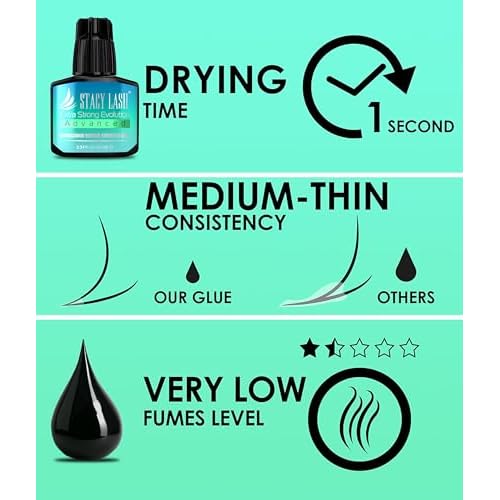 STACY LASH Extra Strong Evolution Advanced Eyelash Extension Glue (0.34fl.oz/10ml)/ 1Sec Dry /6Weeks Retention/Black Adhesive